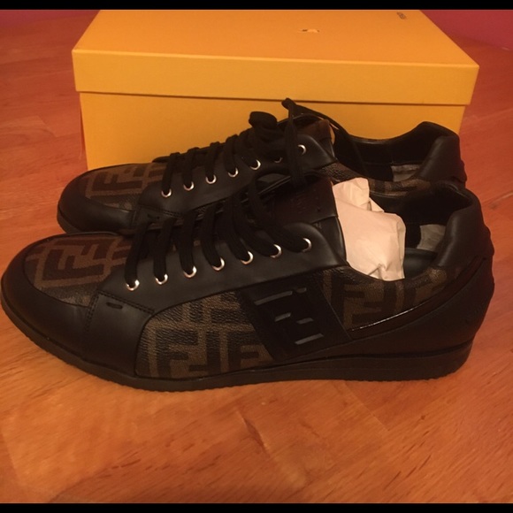 Fendi low-top sneakers in brown and black coated canvas and